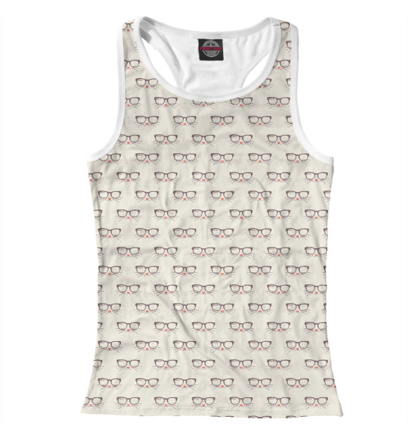 Женская майка-борцовка с изображением Хипстер-кот цвета Белый