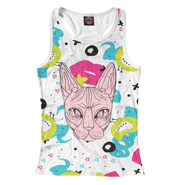 Женская майка-борцовка с притом Кис-Кис | Geometry music цвета Белый Женская майка-борцовка с изображением Кис-Кис | Geometry music цвета Белый