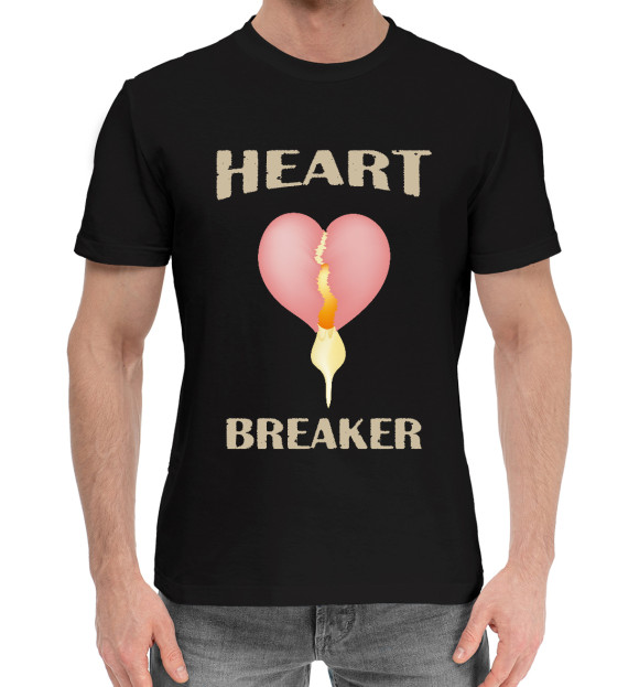 Мужская хлопковая футболка с изображением Heart breaker цвета Черный