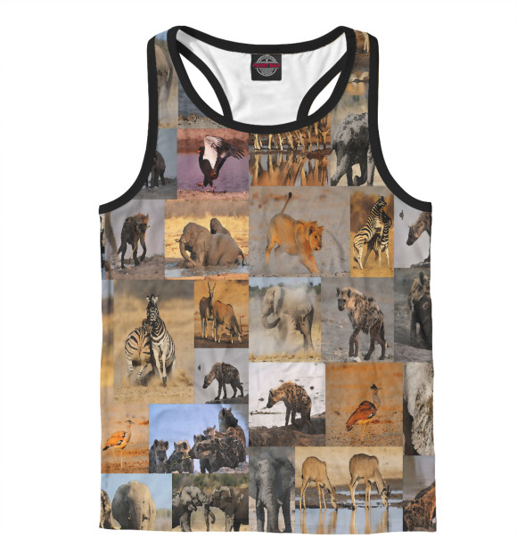 Мужская майка-борцовка с изображением Африканские животные цвета Белый