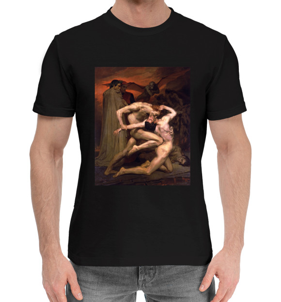 Мужская хлопковая футболка с изображением Данте и Вергилий в аду цвета Черный