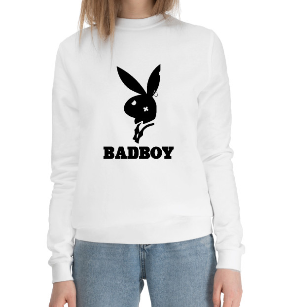 Женский хлопковый свитшот с изображением BADBOY цвета Белый