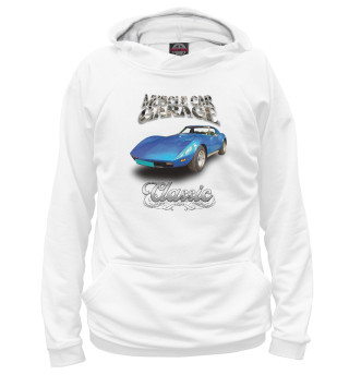 Худи для девочки Синий масл-кар Corvette на белом