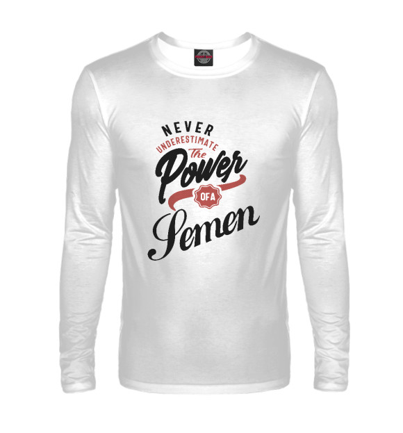 Мужской лонгслив с изображением Недооценивай силу Семена цвета Белый