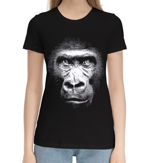 Женская хлопковая футболка с изображением Обезьяны цвета Черный
