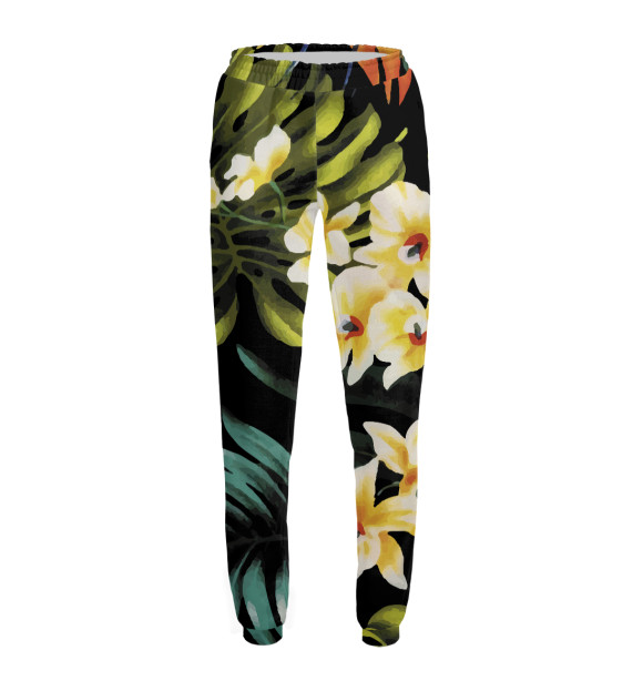 Женские спортивные штаны с притом Яркие цветы в летнюю ночь цвета Белый Женские спортивные штаны с изображением Яркие цветы в летнюю ночь цвета Белый
