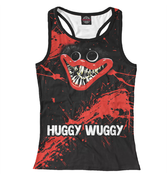 Женская майка-борцовка с притом Poppy Playtime красная краска цвета Белый Женская майка-борцовка с изображением Poppy Playtime красная краска цвета Белый