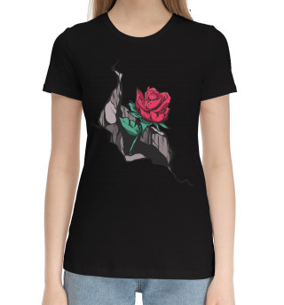 Хлопковая футболка для девочек Трещина с розой