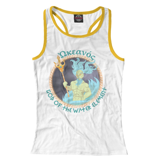 Женская майка-борцовка с изображением Океан - Бог водной стихии. цвета Белый