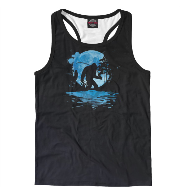 Мужская майка-борцовка с изображением Bigfoot Fishing Silhouette цвета Белый