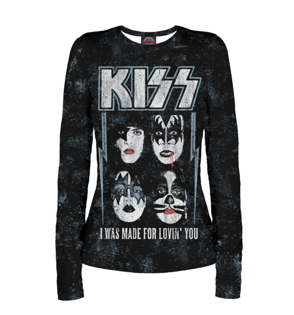 Женский лонгслив с притом KISS цвета Белый Женский лонгслив с изображением KISS цвета Белый