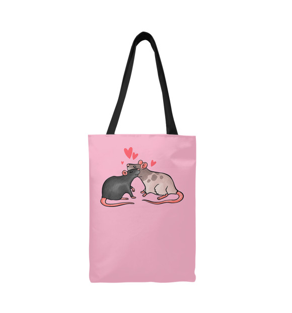 Сумка-шоппер с изображением Влюбленные крыски, розовый фон цвета Белый