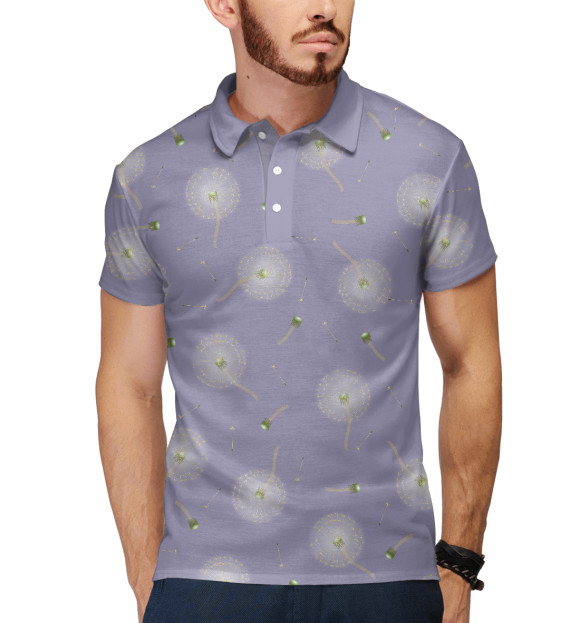 Мужское поло с изображением Одуванчики цвета Белый