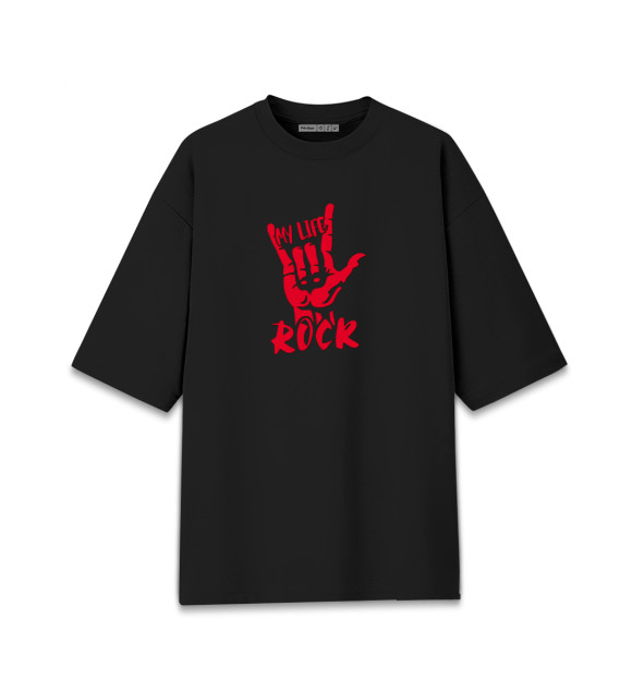 Мужская футболка оверсайз с изображением My Life Is Rock цвета Черный