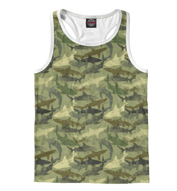 Мужская майка-борцовка с изображением Акулы (камуфляж) цвета Белый