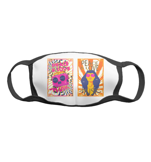 Маска тканевая с изображением Мир и любовь музыка цвета Белый