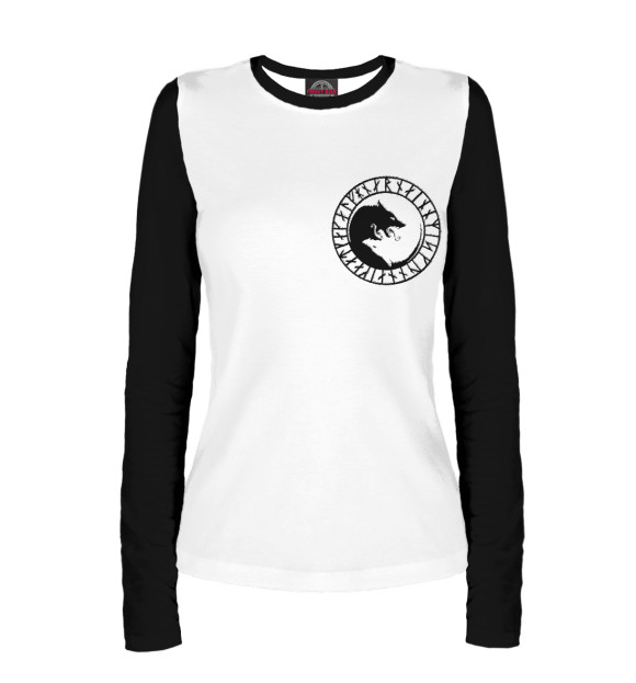 Женский лонгслив с изображением Волк в рунах цвета Белый