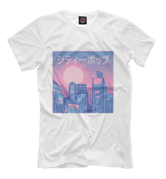 Мужская футболка с изображением Retrowave city цвета Белый