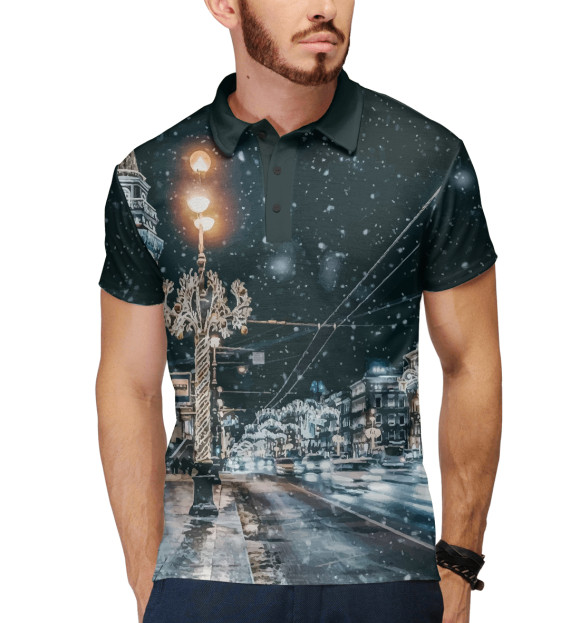 Мужское поло с изображением Первый снег цвета Белый