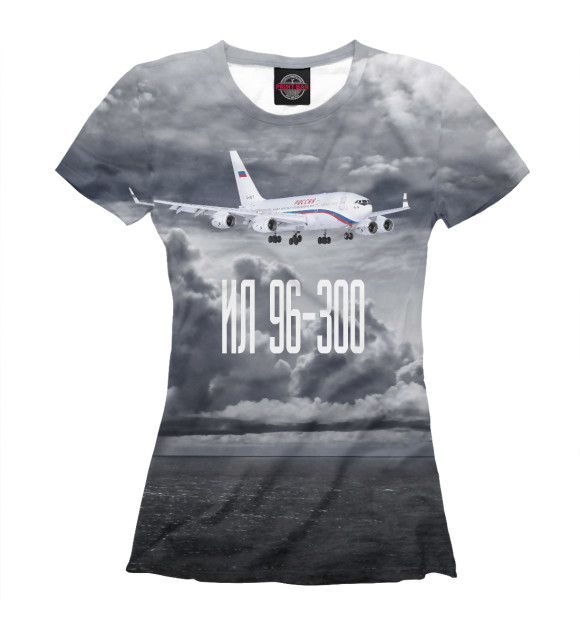 Женская футболка с изображением Самолет Ил 96-300 цвета Белый