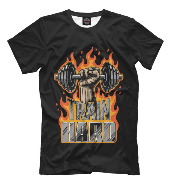 Мужская футболка с изображением Train hard цвета Белый