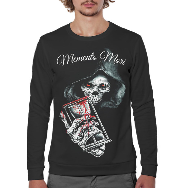 Мужской свитшот с изображением Memento mori скелет цвета Белый