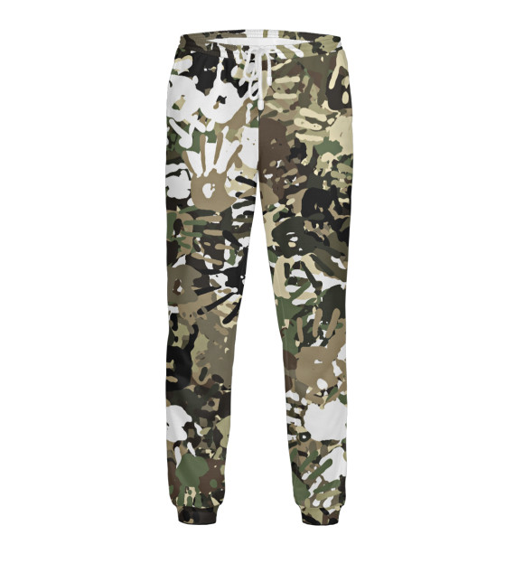 Мужские спортивные штаны с изображением Камуфляж с отпечатками рук цвета Белый