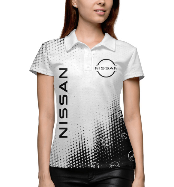 Женское поло с изображением Nissan / Ниссан цвета Белый