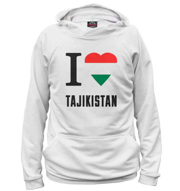 Мужское худи с изображением I love Tajikistan цвета Белый