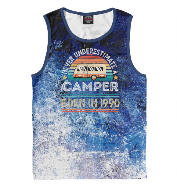 Мужская майка с изображением Camper born 1990 цвета Белый
