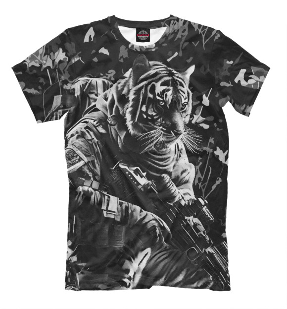 Мужская футболка с изображением Тигр воин спецназа цвета Белый