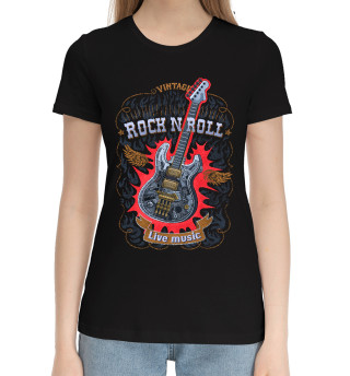 Хлопковая футболка для девочек Гитара стимпанк с надписью  rock n roll
