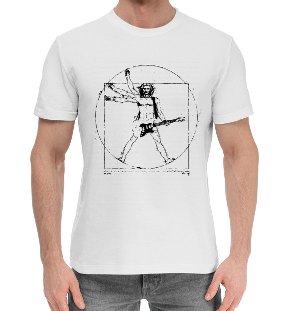Мужская хлопковая футболка с изображением Гитарист цвета Белый