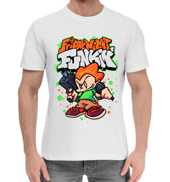 Мужская хлопковая футболка с изображением Friday Night Funkin, Пико цвета Белый