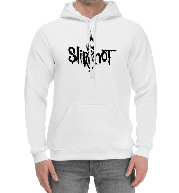 Мужской хлопковый худи с изображением Slipknot цвета Белый