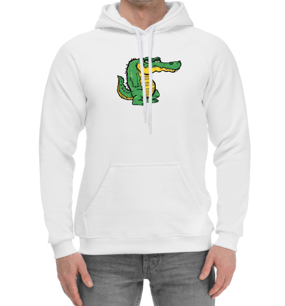 Мужской хлопковый худи с изображением Крокодил недовольный цвета Белый