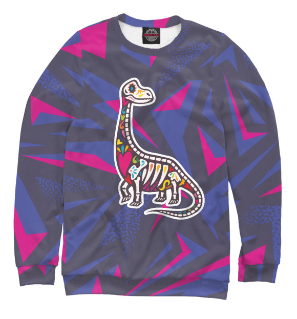 Мужской свитшот с изображением Разноцветный динозавр цвета Белый