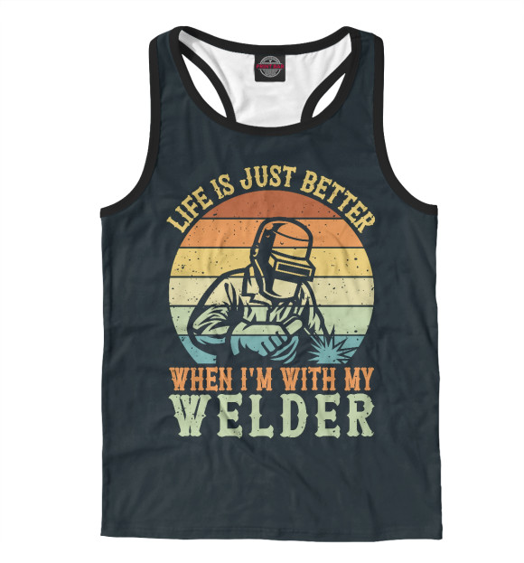 Мужская майка-борцовка с изображением Сварщик цвета Белый