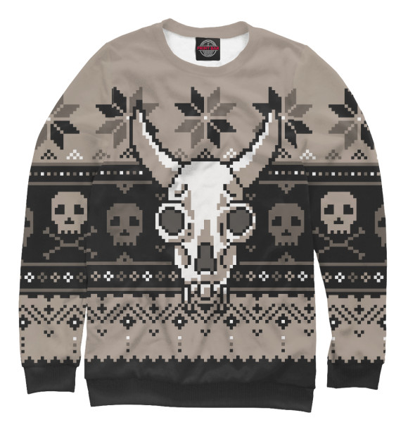 Женский свитшот с изображением Свитер с черепом быка цвета Белый