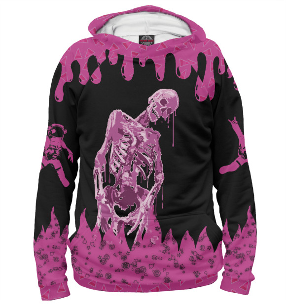 Женское худи с изображением Розовый Скелет цвета Белый