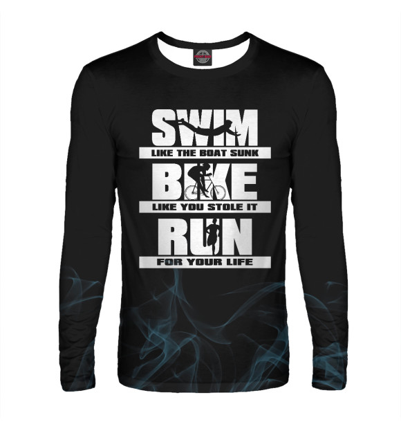 Мужской лонгслив с изображением Swim Bike Run Triathlon цвета Белый