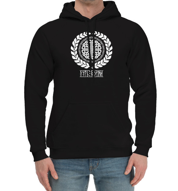 Мужской хлопковый худи с изображением Путь Воина цвета Черный