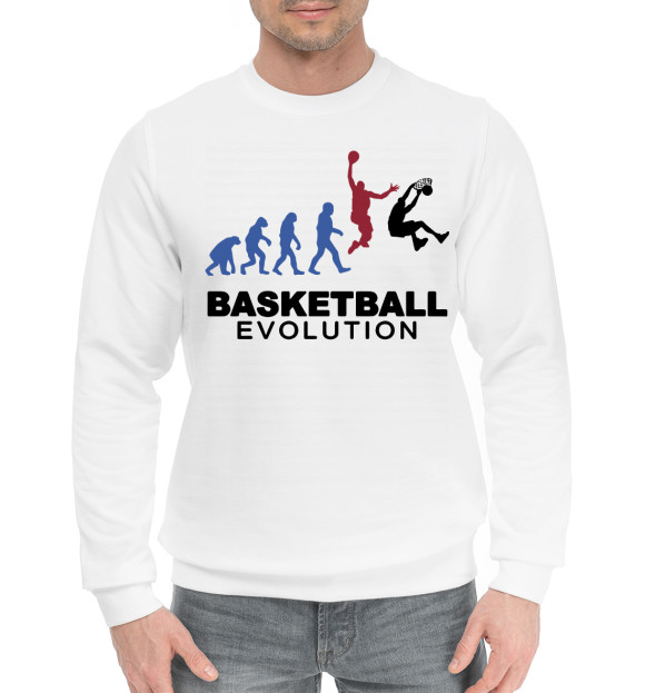 Мужской хлопковый свитшот с изображением Эволюция баскетбола цвета Белый