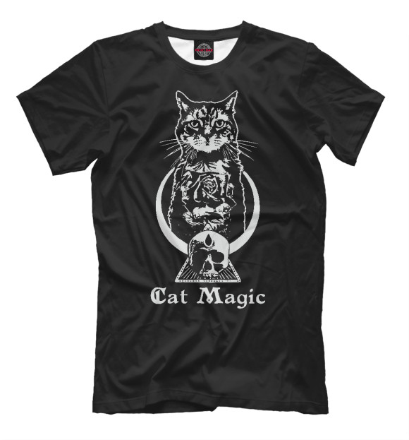 Мужская футболка с изображением Cat Magic цвета Белый