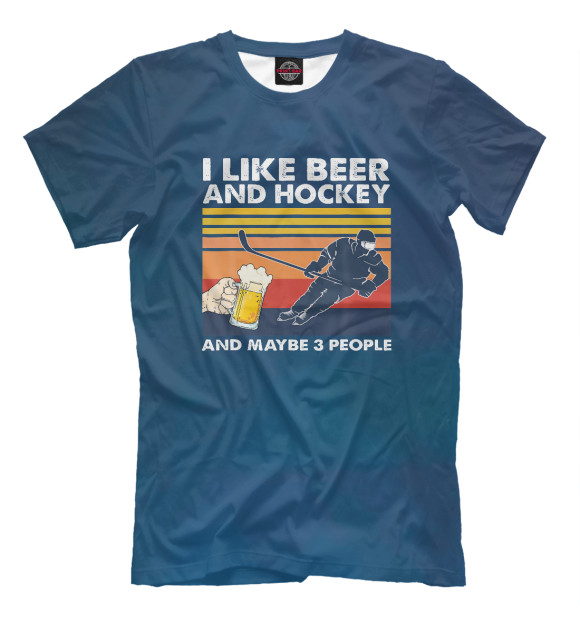 Мужская футболка с изображением I Like Beer And Hockey цвета Белый