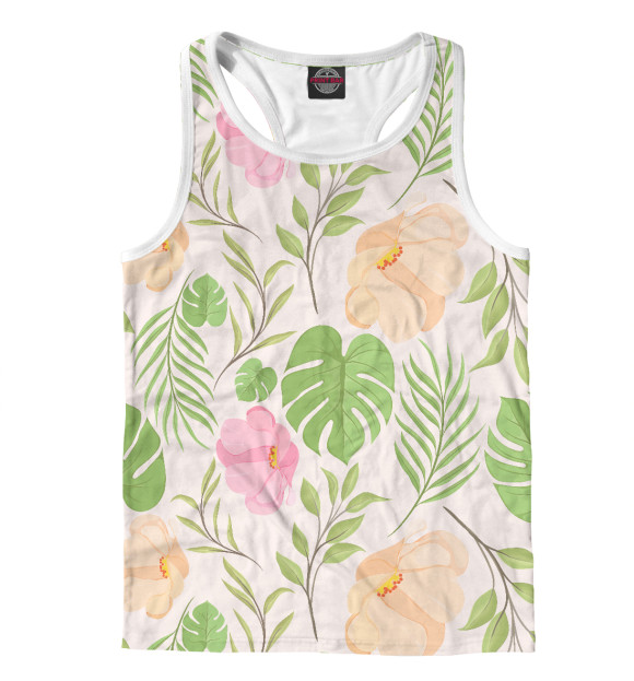 Мужская майка-борцовка с изображением Pink flowers (pattern) цвета Белый