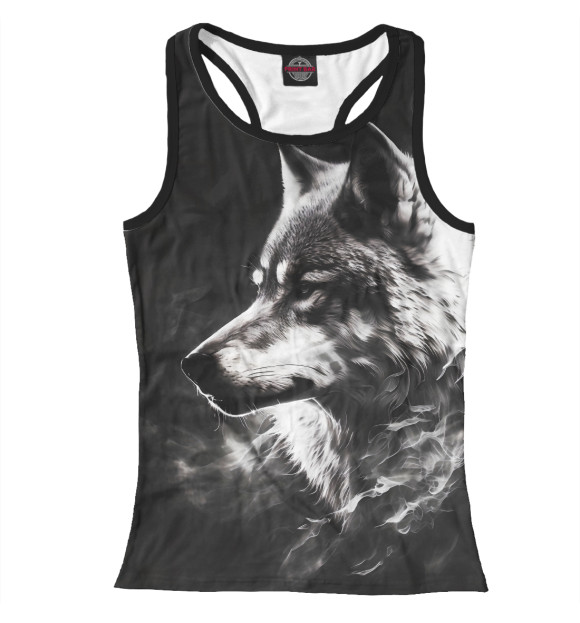 Женская майка-борцовка с изображением Волк в белом дыму цвета Белый