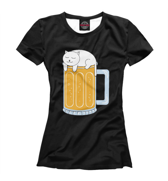 Футболка для девочек с изображением Beer Cat цвета Белый