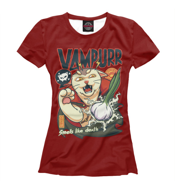 Женская футболка с изображением Vampurr: Smells Like Death цвета Белый