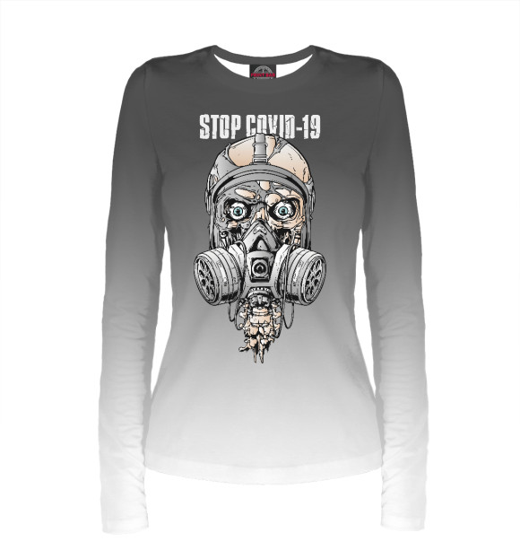 Женский лонгслив с изображением Stop Covid-19 цвета Белый